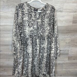 Hudson Gray Gray Snakeskin V Neck Long Sleeve Midi Dress